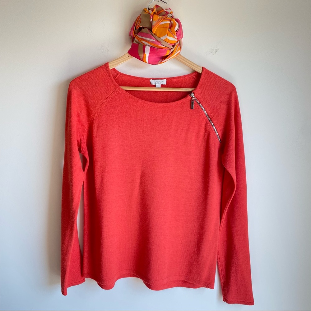 Solar Womens Red Orange Lightweight Knit Blend Sweater Top, Size S